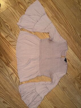 American Eagle Outfitters Pink Smocked Bodice Bell Sleeve Top